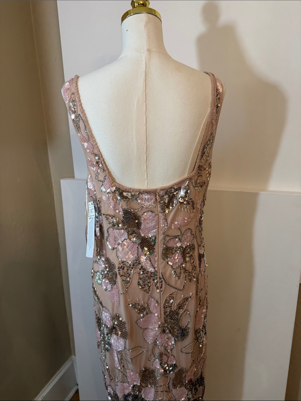 Aidan Mattox size 14 New w tags Floral  Beaded Sleeveless Gown blush pink - Picture 8 of 12